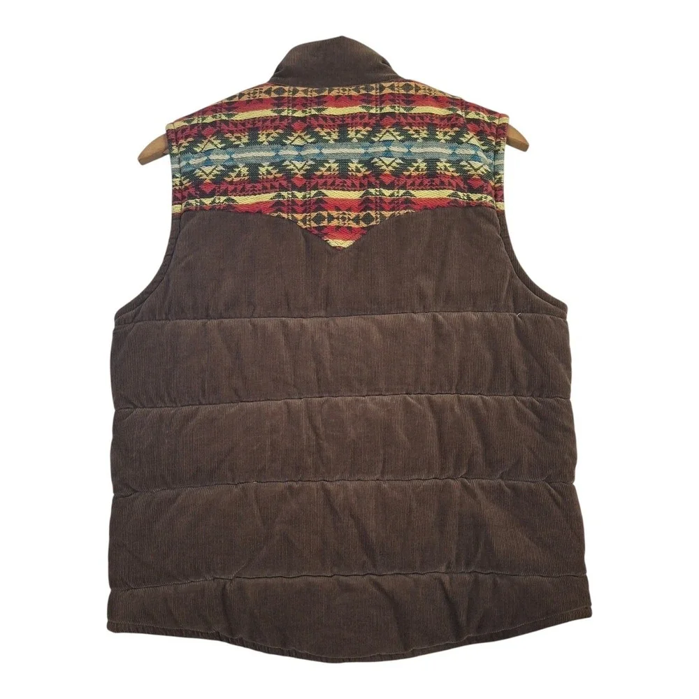 True Religion Corduroy Puffer Vest Men's Medium M Brown Aztec Serape Yoke Y2K